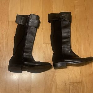 Tahari Bailey Black Leather & Stretch Fabric Tall Riding Boots With Buckle 10 M